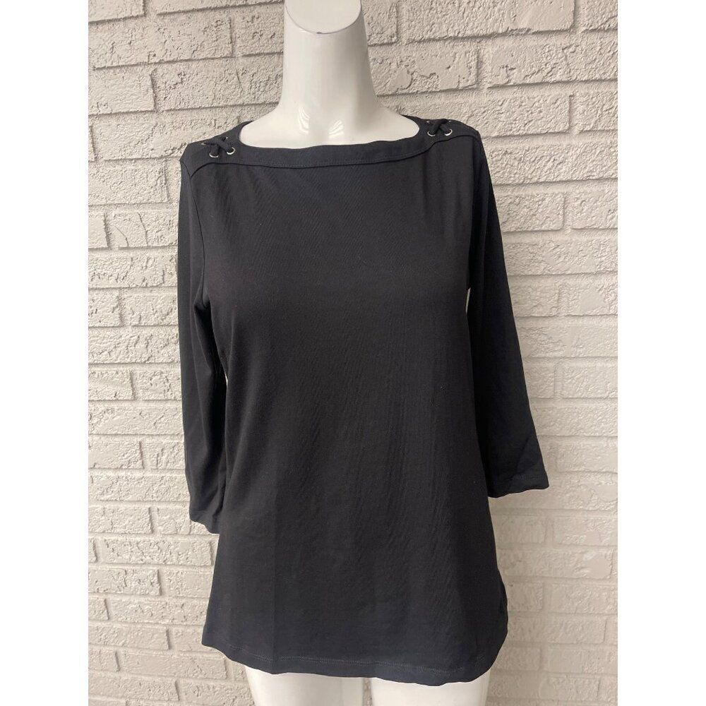 Susan Graver Women Black Cotton/ Model 3/4 Sleeve Top Size S